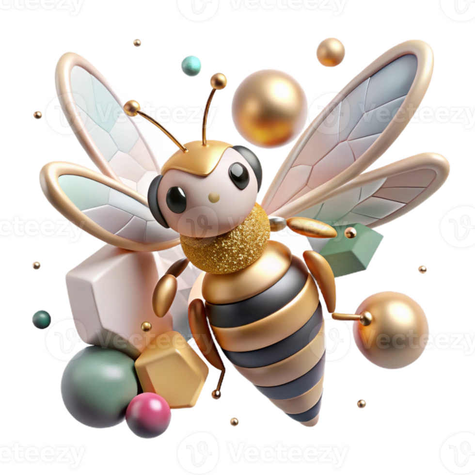 elegant rustic Bee Isolated with Flying Wings detailed png