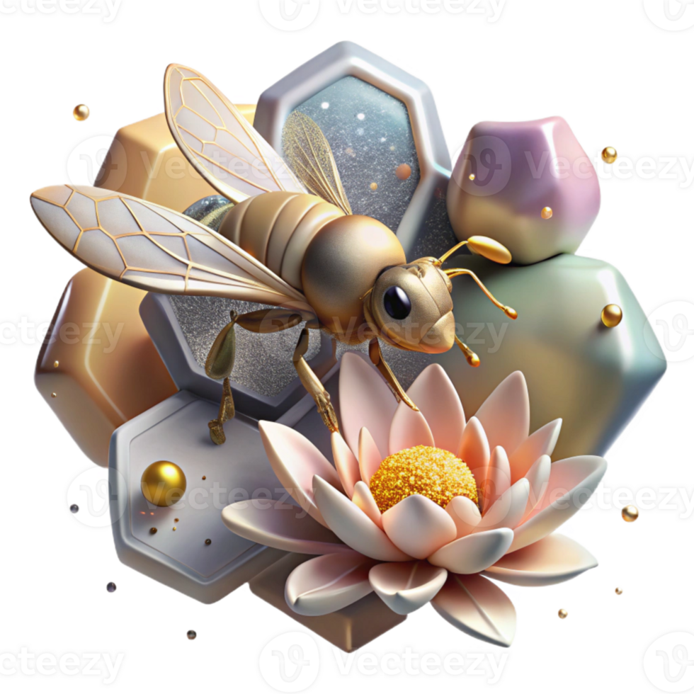 stunning artistic Bee Pollinating Flower Cutout with Pollen Detail original png