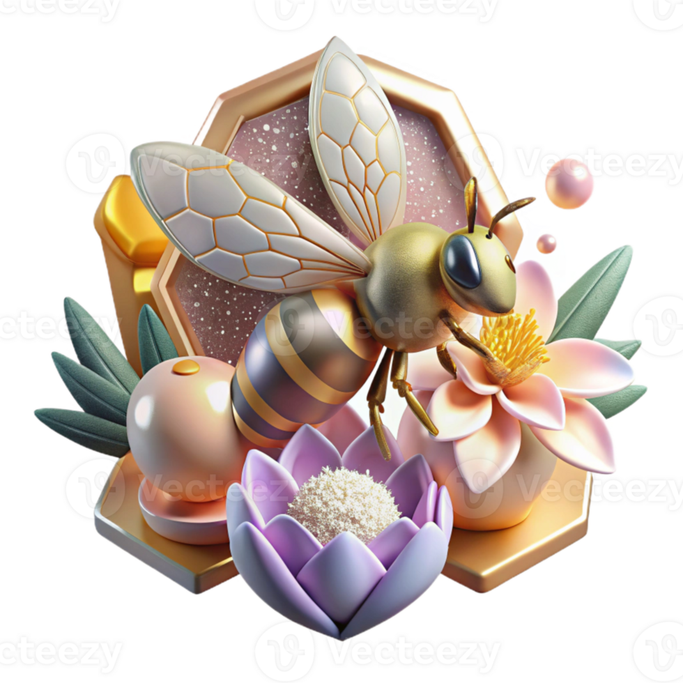 beautiful minimalist Bee Pollinating Flower Cutout with Pollen Detail genuine png