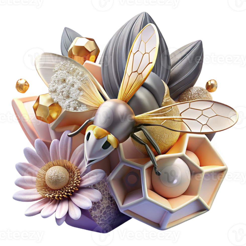 stunning artistic Bee Pollinating Flower Cutout with Pollen Detail authentic png