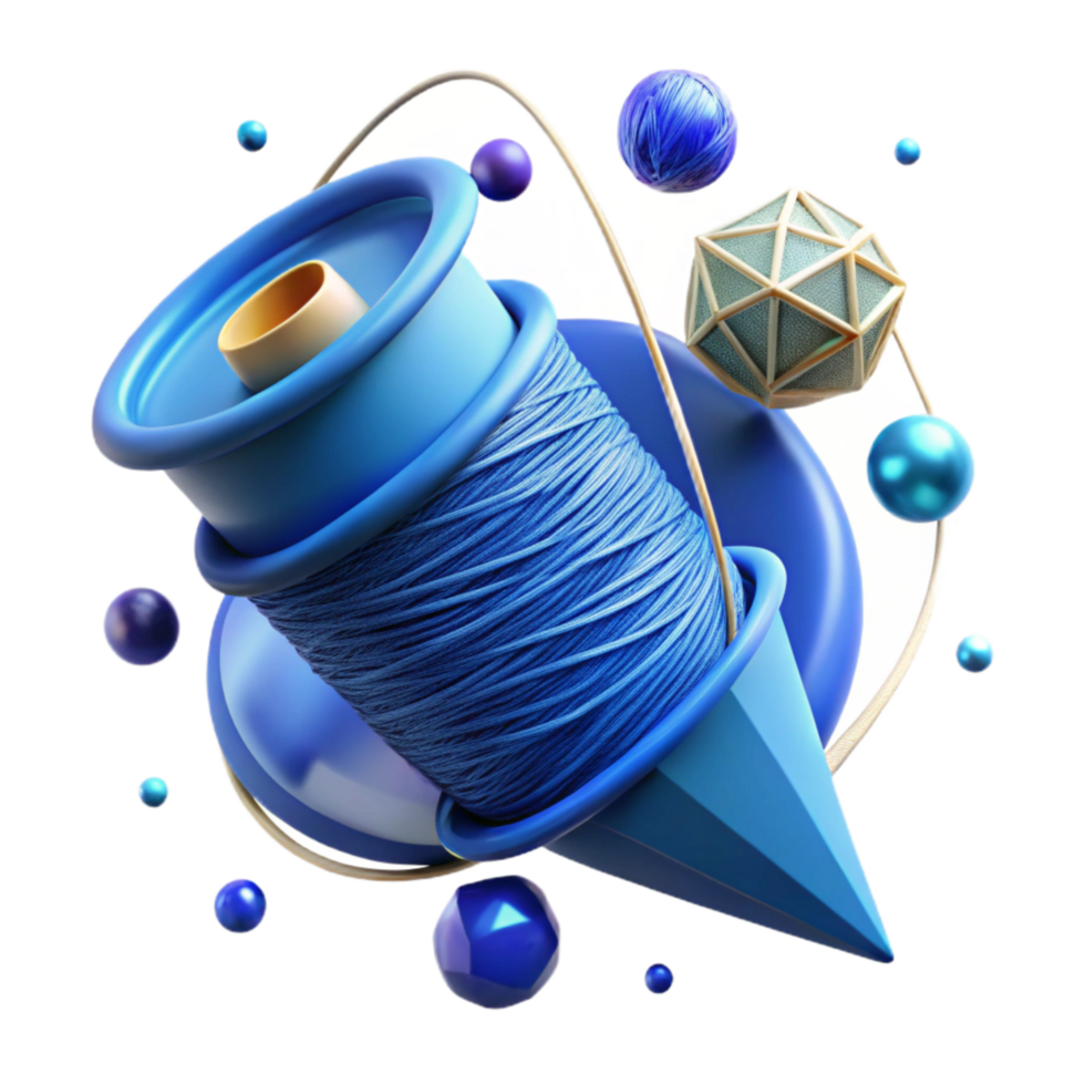 elegant vintage Blue Thread in Studio Lighting Transparent Background high resolution png