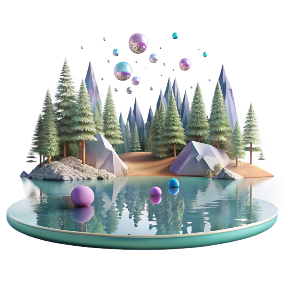 vibrant vintage Calm Lake Reflection of Trees Cutout Transparent Background high resolution png