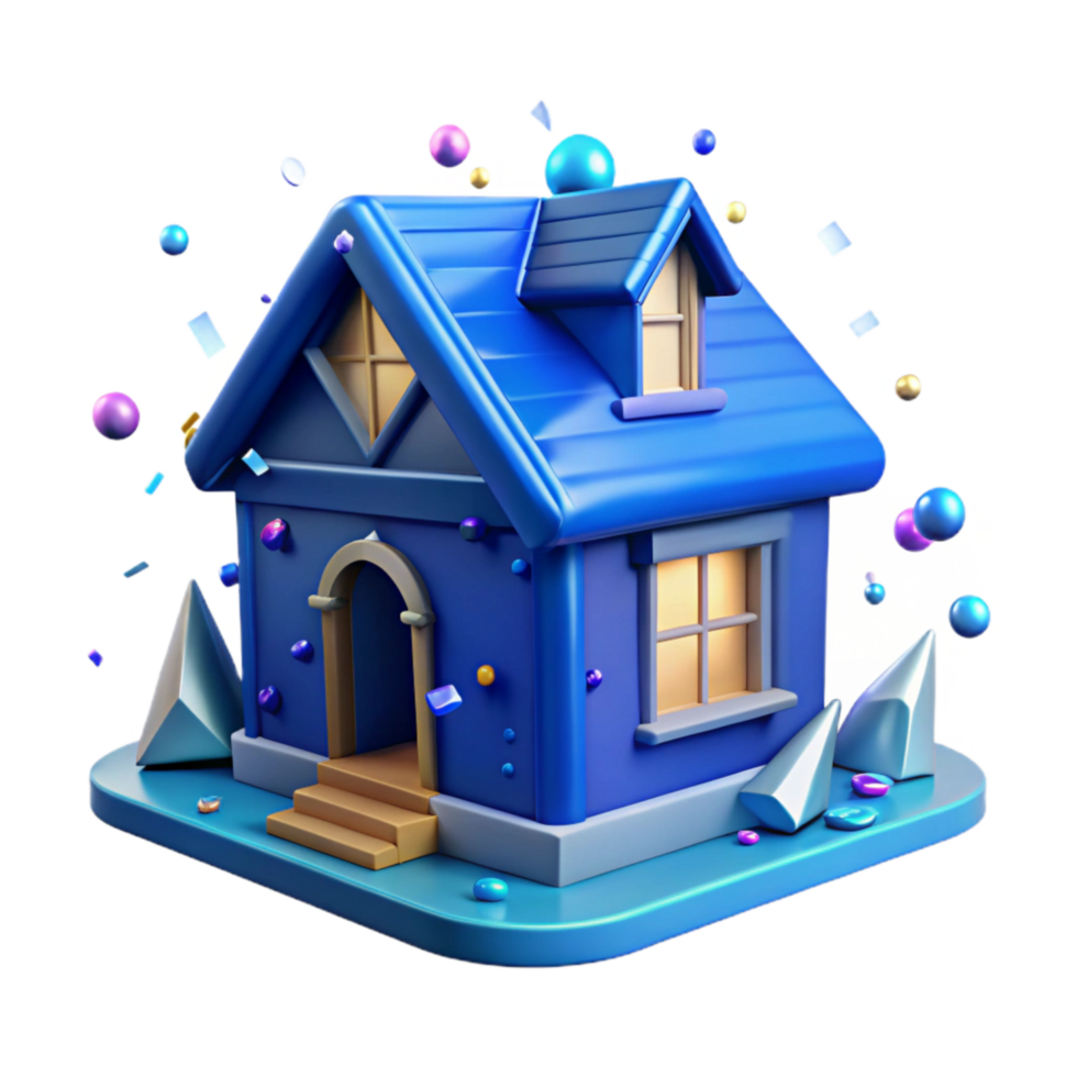 serene creative Canal House with Blue Roof Cutout Isolated detailed png