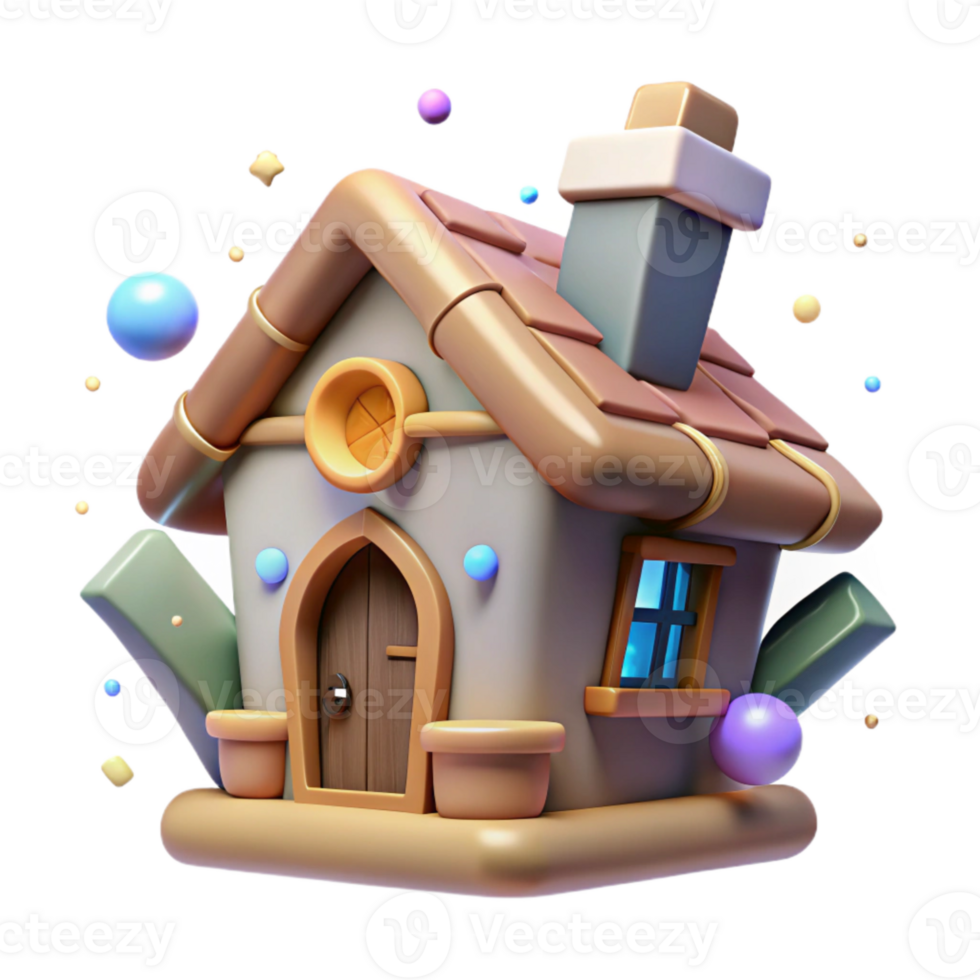 serene abstract Cartoon House Cutout with Chimney and Windows detailed png
