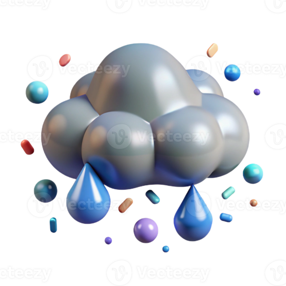 vibrant minimalist Cartoon Rain Cloud Cutout Transparent Background detailed png
