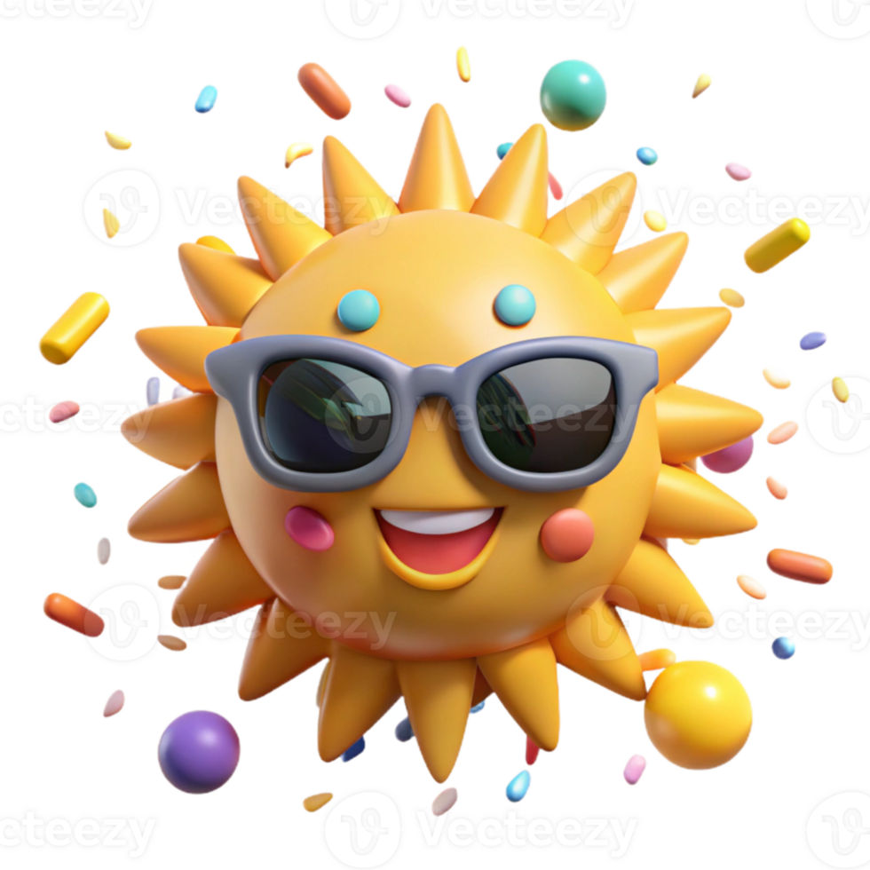 wonderful artistic Cartoon Sun Isolated with Smiling Face Detail high quality png