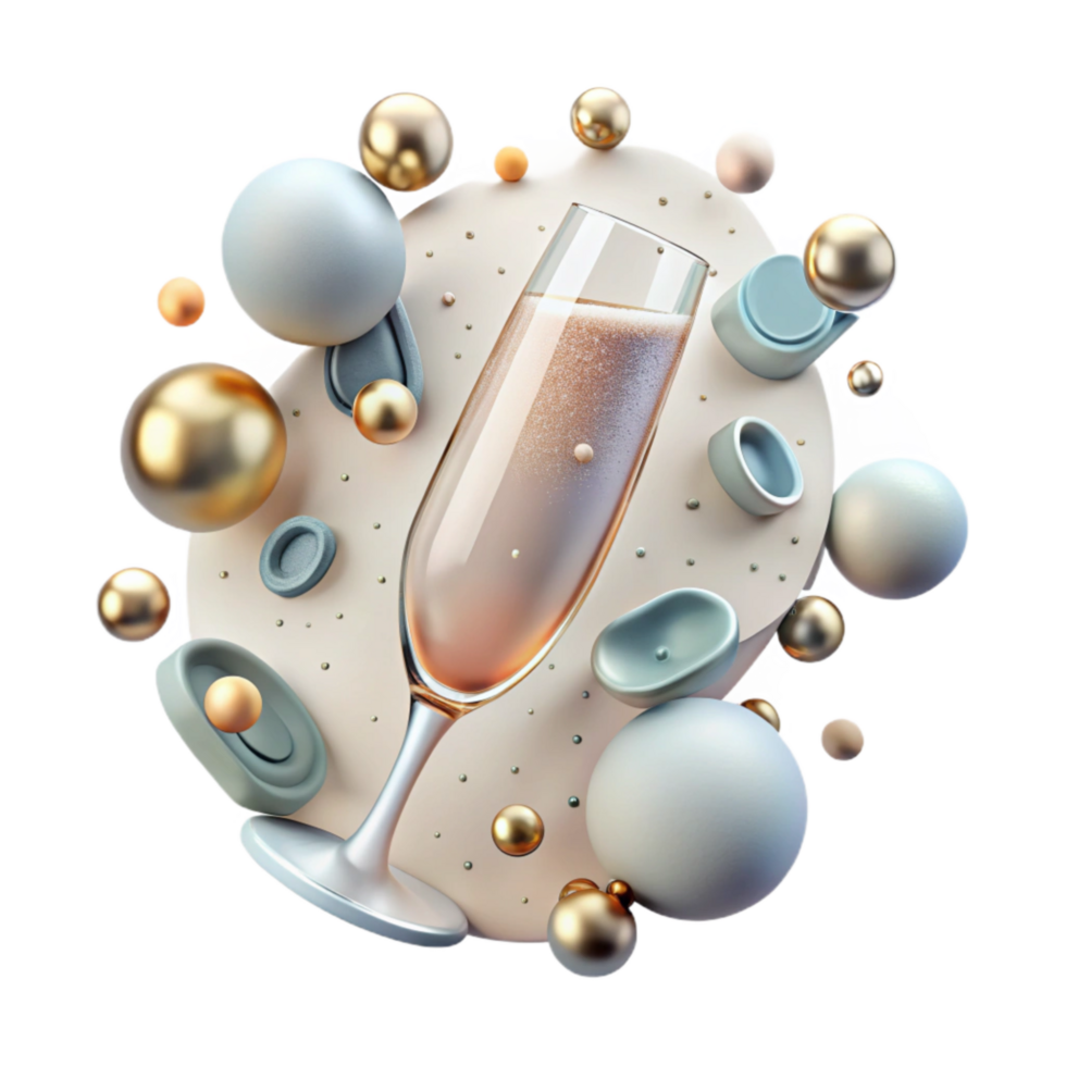 vibrant rustic Champagne Flute Top View with Bubbles Isolated detailed png