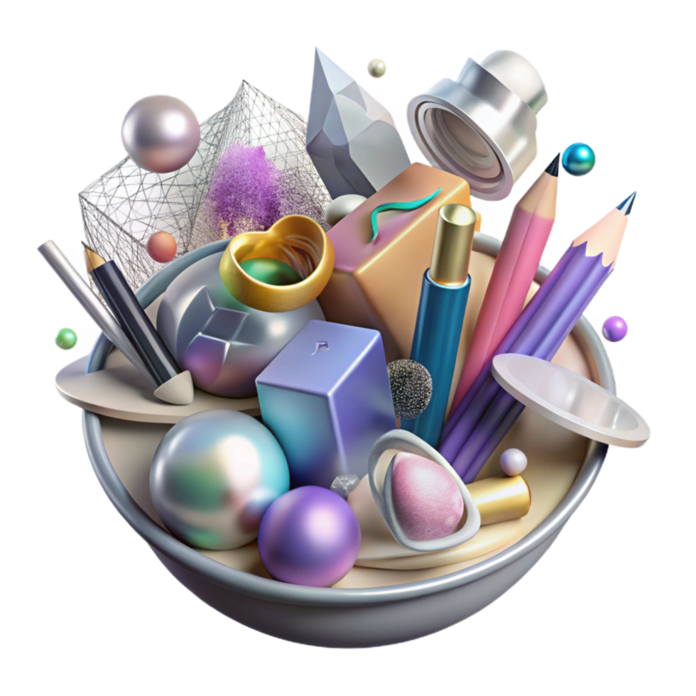 elegant creative Chaotic Arrangement of Art Supplies Transparent Background premium png