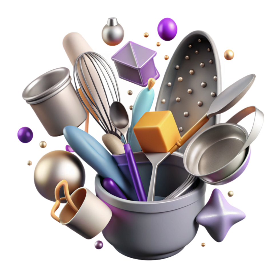 serene minimalist Chaotic Arrangement of Kitchen Utensils Transparent detailed png