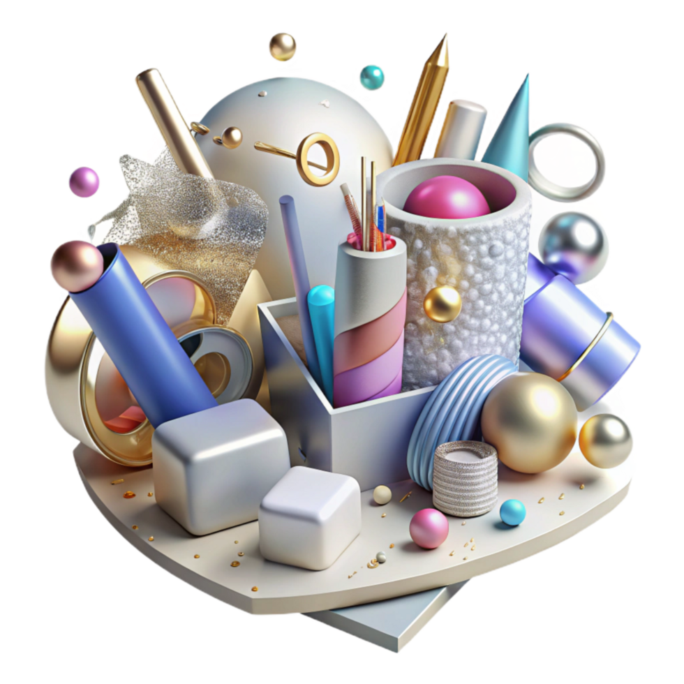 wonderful minimalist Chaotic Arrangement of Art Supplies Transparent Background high resolution png
