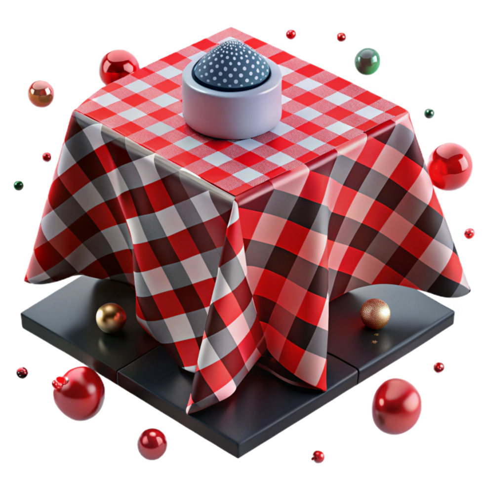 serene vintage Checkered Red and Black Tablecloth Transparent Background Element detailed png