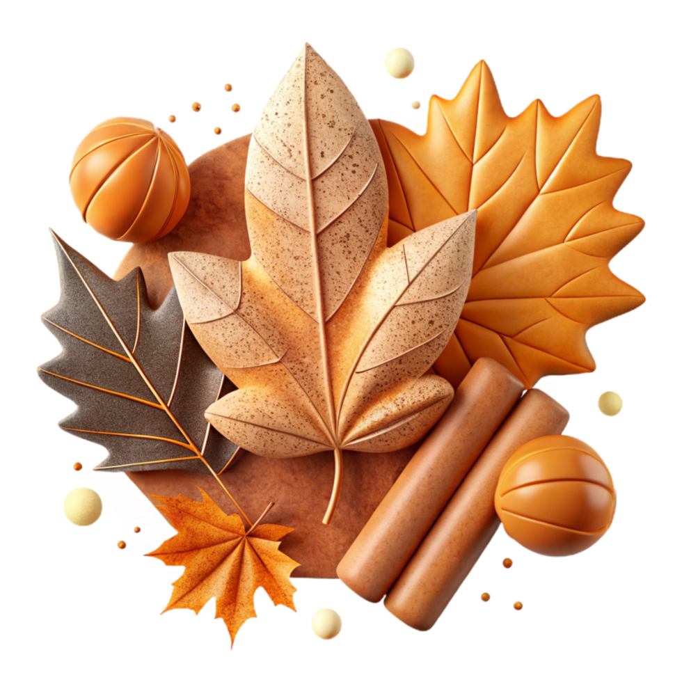 wonderful abstract Cinnamon Brown Autumn Leaves Cutout with Seasonal Colors authentic png