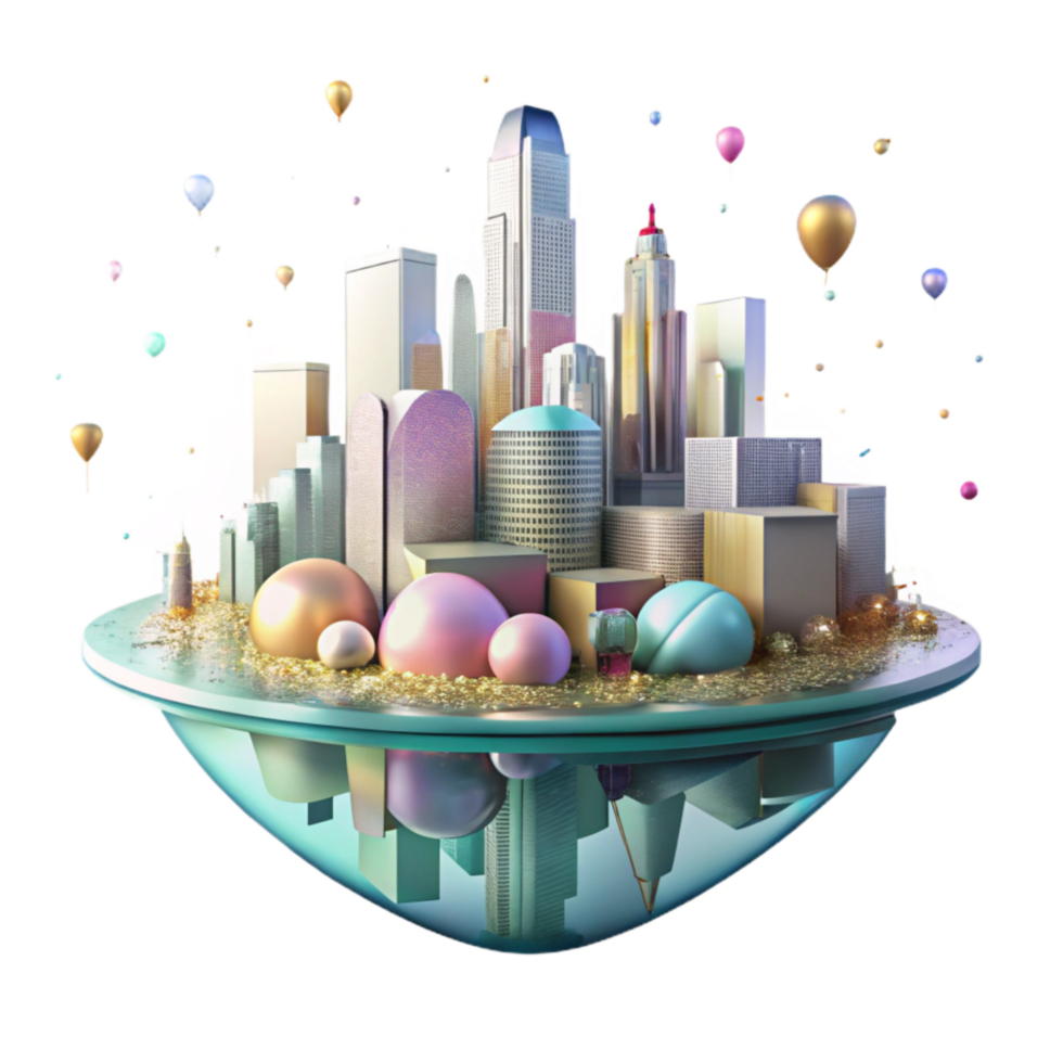 elegant vintage City Skyline Reflection in Puddle Isolated genuine png