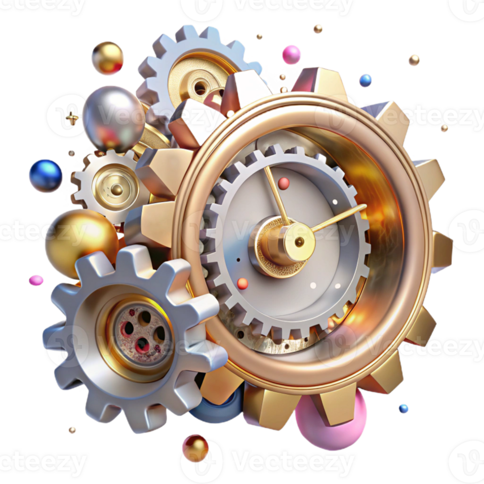 vibrant abstract Clock Gears Rotating Cutout Isolated Element exclusive png