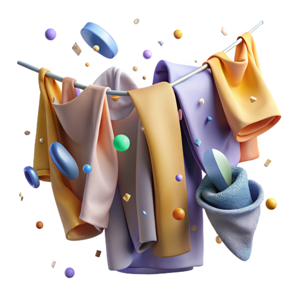 dramatic contemporary Clothes on Clothesline Billowing in Wind Isolated premium png