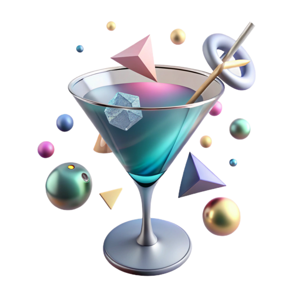 stunning vintage Cocktail Glass Angled View with Garnish Transparent Background high quality png