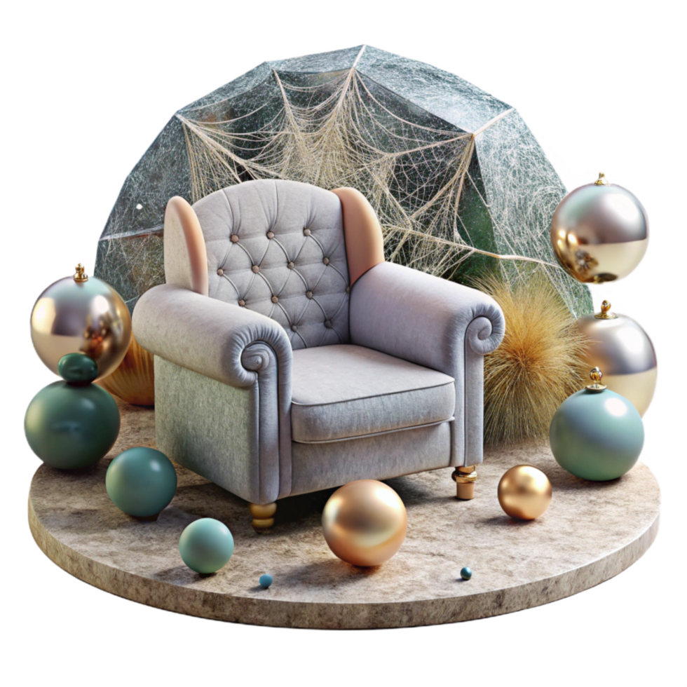 serene creative Cobweb Covered Furniture Isolated with Dusty Texture professional png