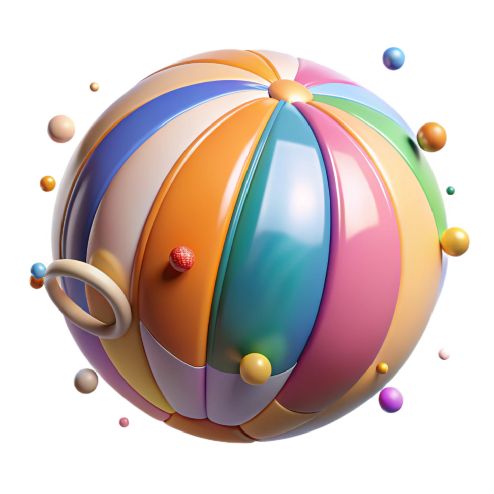 extraordinary traditional Colorful Beach Ball with Stripes Isolated Transparent Background detailed png