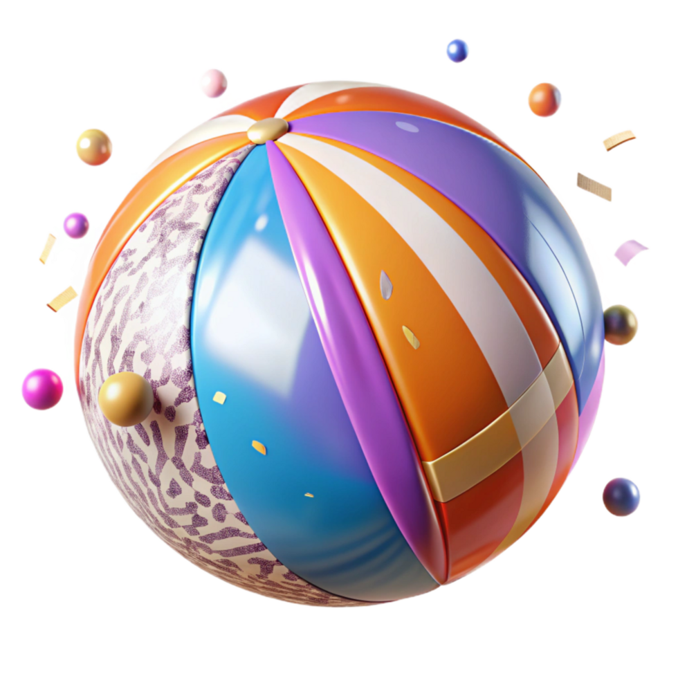vibrant contemporary Colorful Beach Ball with Stripes Isolated Transparent Background professional png