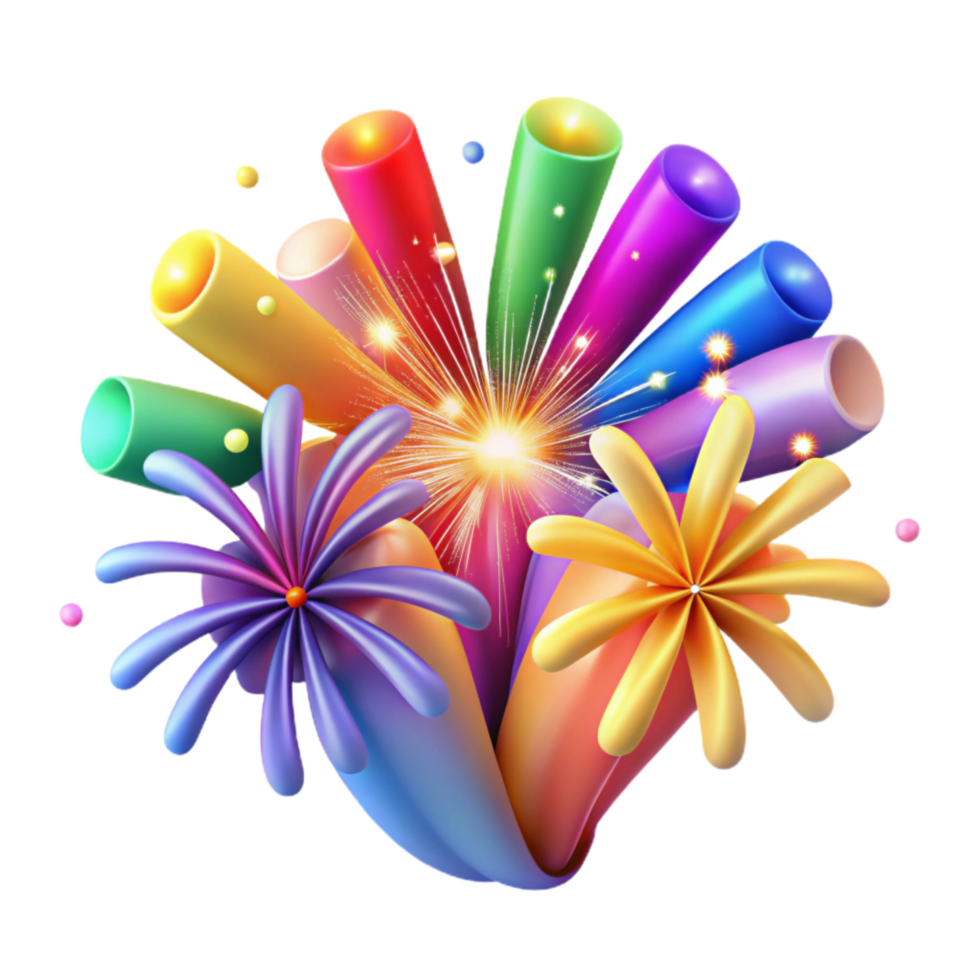 dramatic abstract Colorful Fireworks Burst in Sky Isolated Transparent Background high resolution png