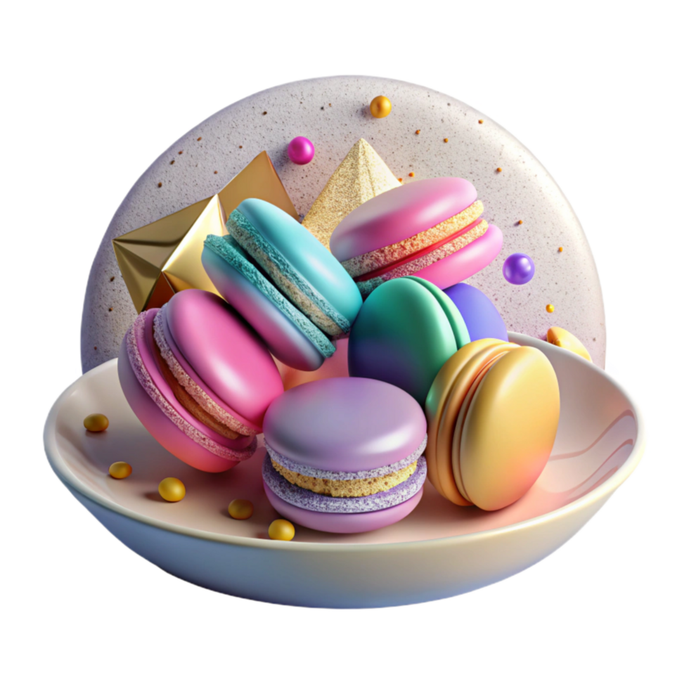 beautiful vintage Colorful Macarons on White Plate Transparent Background Cutout detailed png