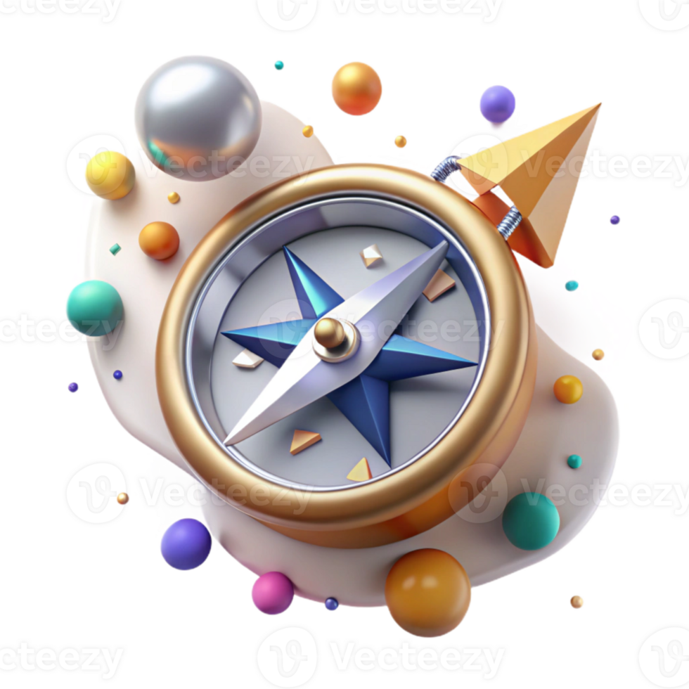 elegant classic Compass Top View with Needle Pointing North Isolated professional png