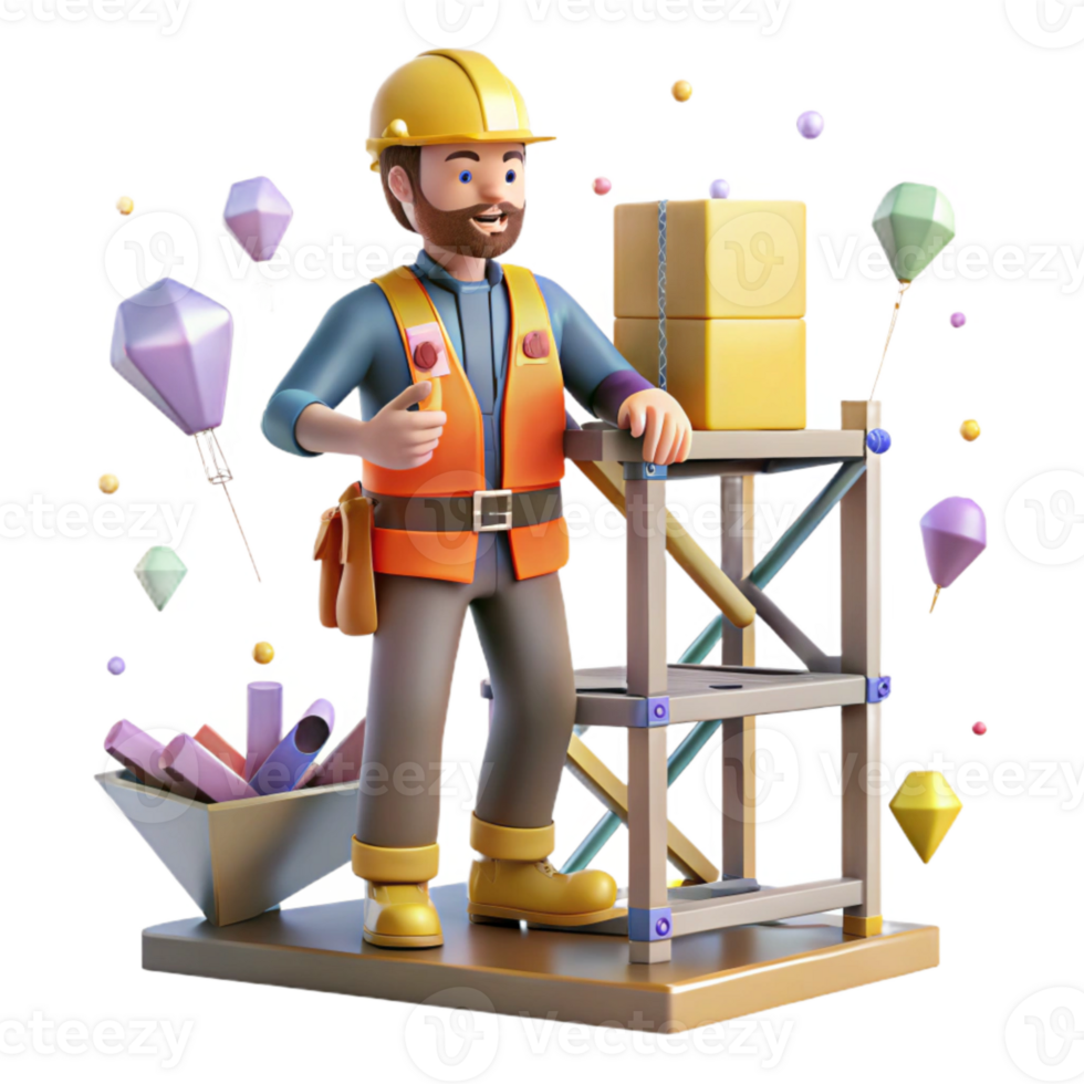 beautiful abstract Construction Worker on Scaffolding Cutout Element authentic png