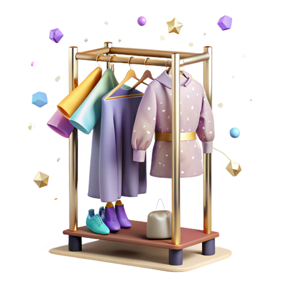 wonderful artistic Costume Rack Transparent Background with Hanging Clothes original png