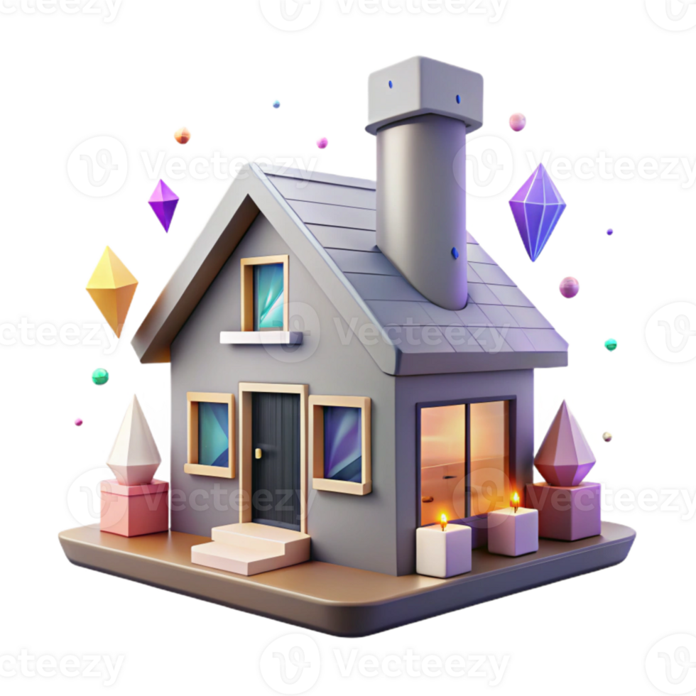 dramatic artistic Modern House with Chimney and Windows Transparent Background png