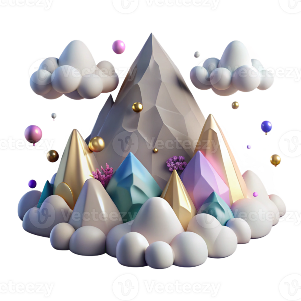 vibrant artistic Mountain Range with Clouds Isolated original png