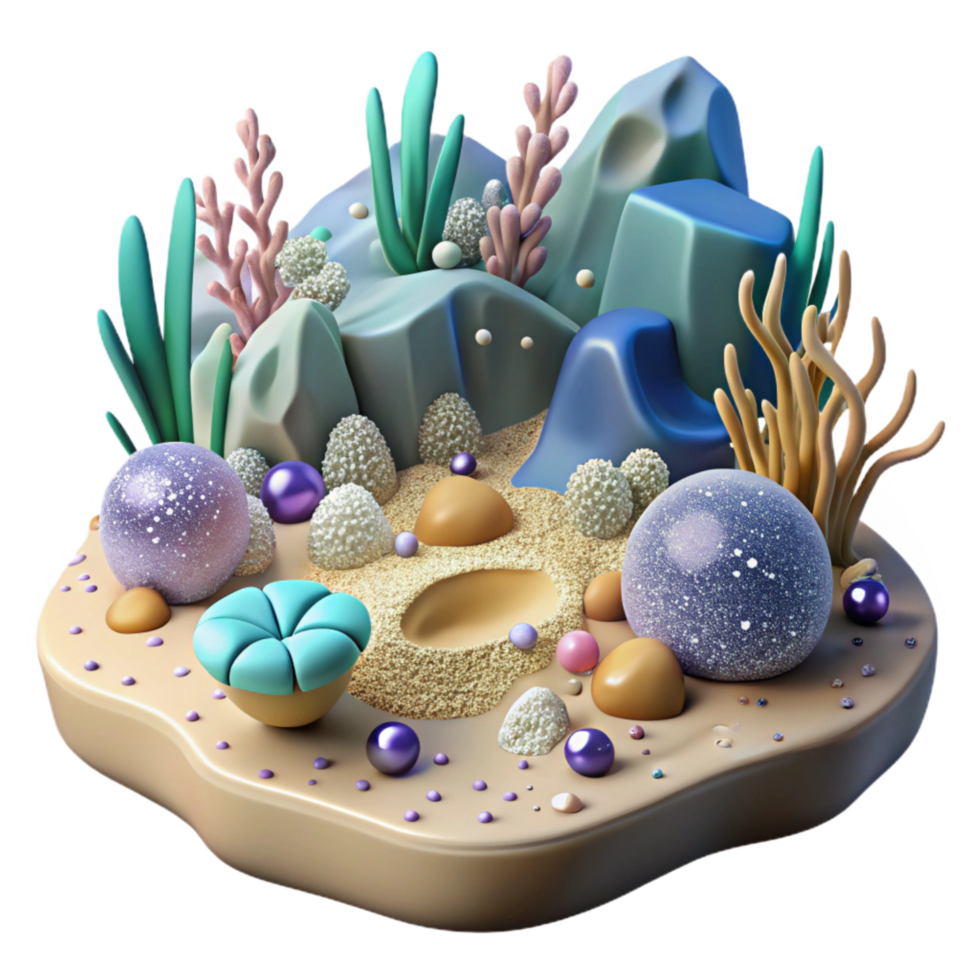 elegant vintage Ocean Floor Scene Isolated with Sand and Seaweed professional png
