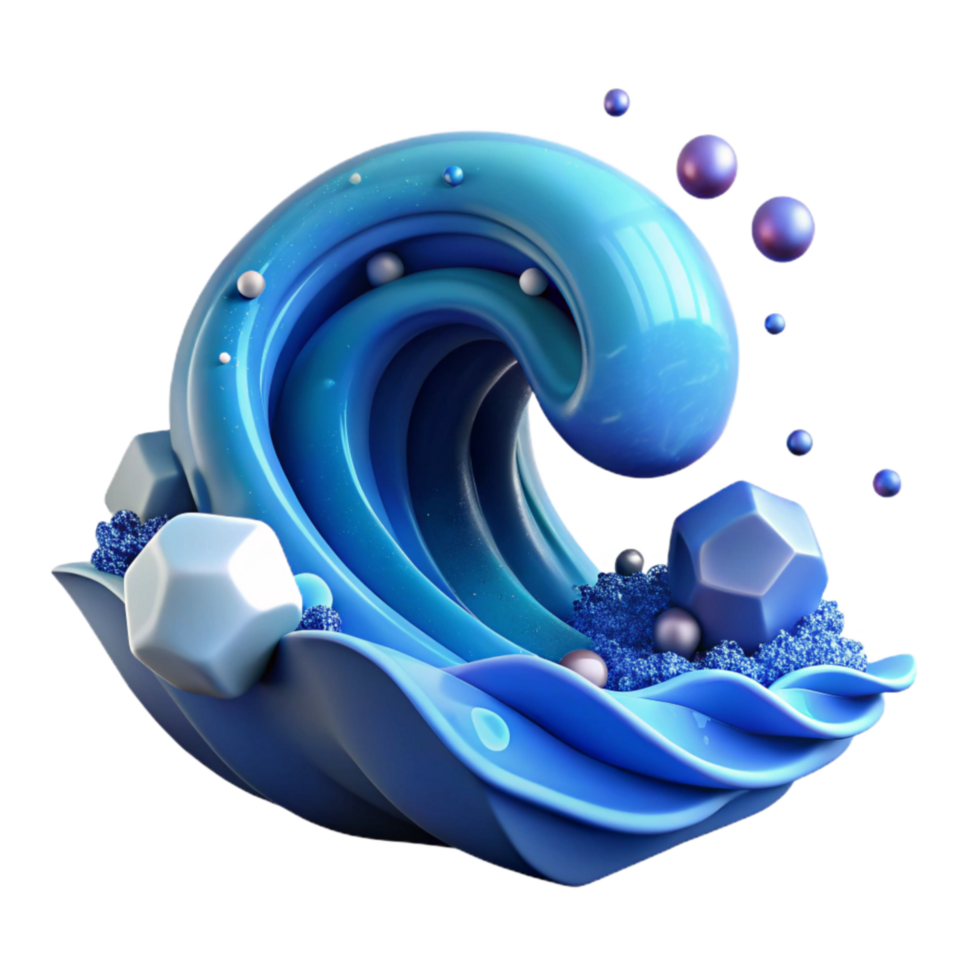 dramatic abstract Ocean Waves Rolling Isolated Element with Blue Water detailed png