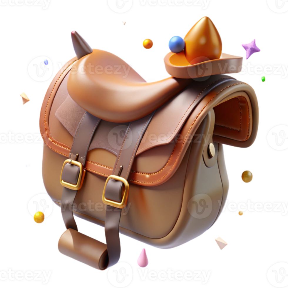 elegant contemporary Old Leather Saddle Side View Transparent Background png