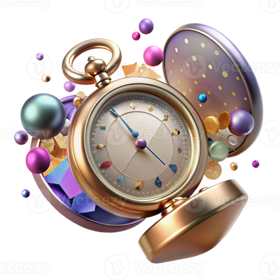 vibrant creative Old Pocket Watch Face Open Transparent Background high resolution png