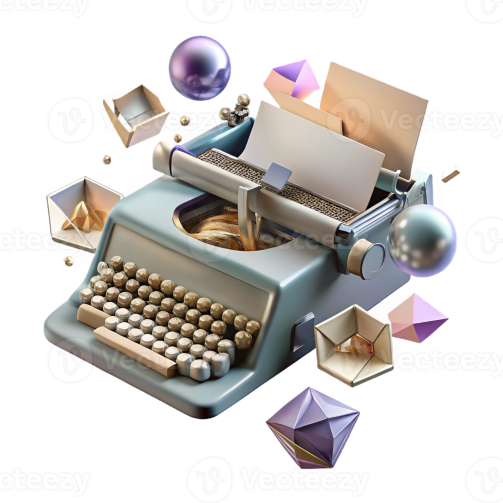 impressive artistic Old Typewriter Top View Transparent Background high quality png