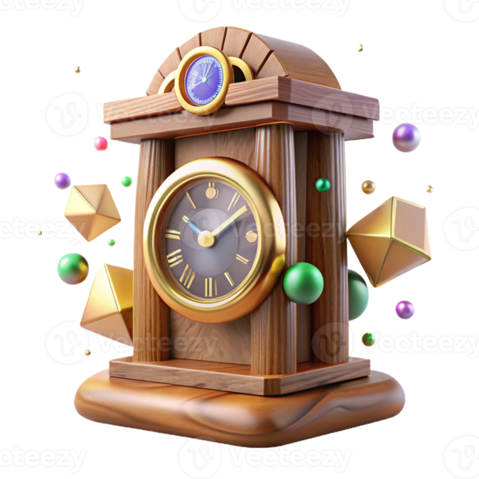 impressive classic Old Wooden Clock with Roman Numerals Transparent Background high quality png