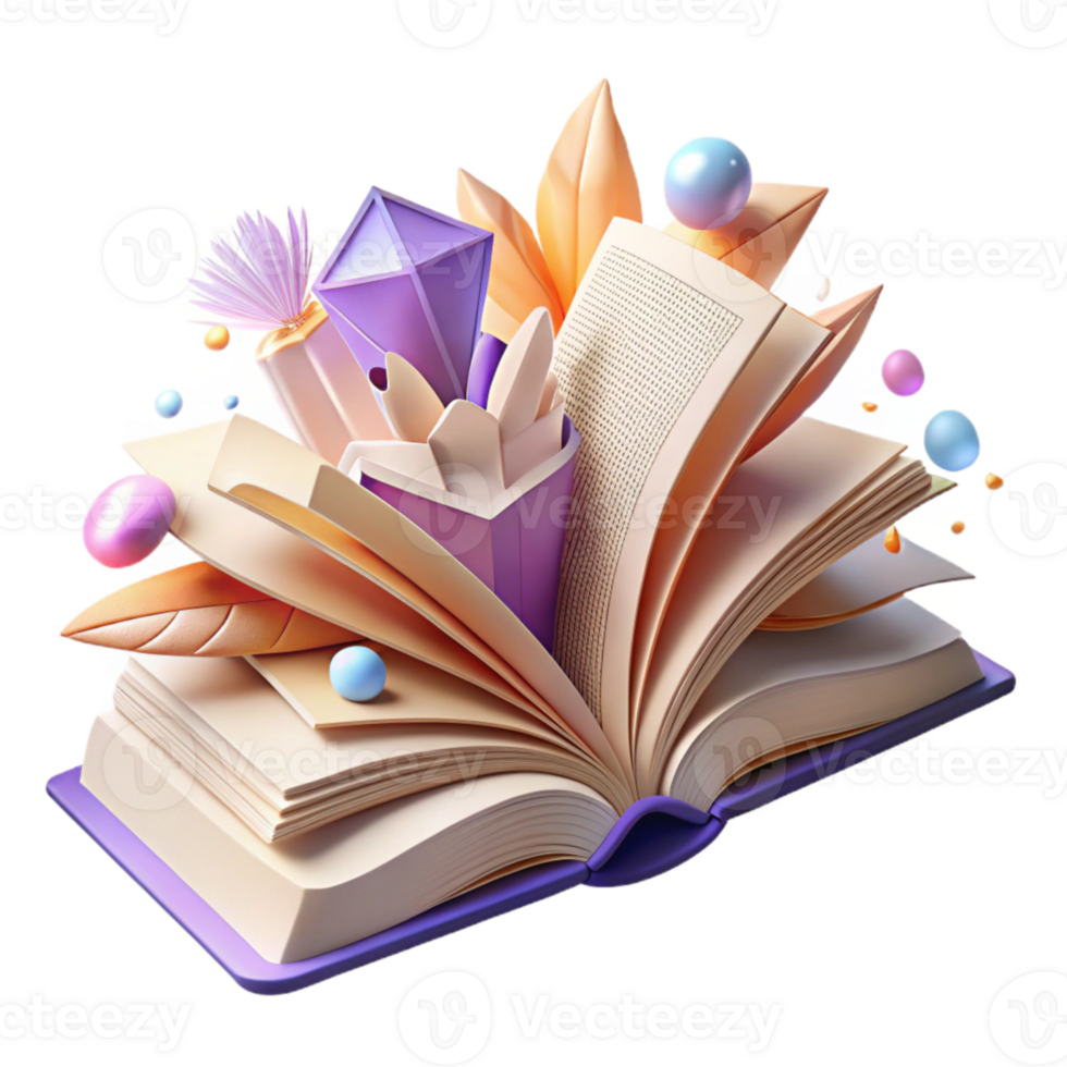 extraordinary artistic Open Book Spine Visible Pages Fanned Transparent Background exclusive png