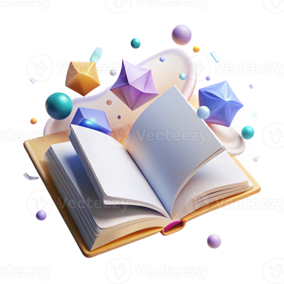 serene creative Open Book with Blank Pages Flat Lay Cutout high quality png