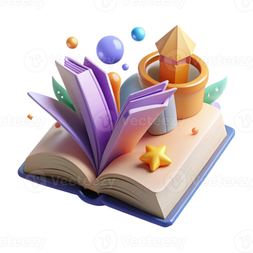 elegant artistic Open Book with Bookmark and Turned Pages Cutout png