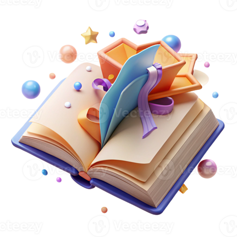 magnificent artistic Open Book with Bookmark and Turned Pages Cutout high quality png