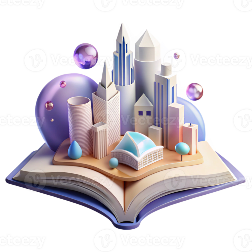beautiful vintage Open Book with Cityscape Illustration Cutout Element authentic png