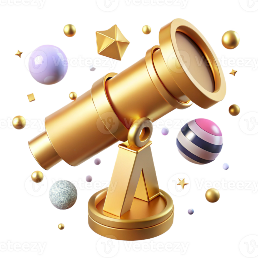 magnificent abstract Orbiting Telescope Isolated Element with Golden Panels professional png
