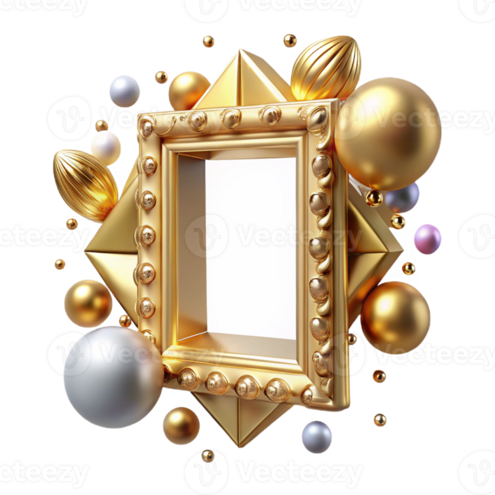 beautiful artistic Ornate Gold Frame Cutout on Transparent Background high resolution png