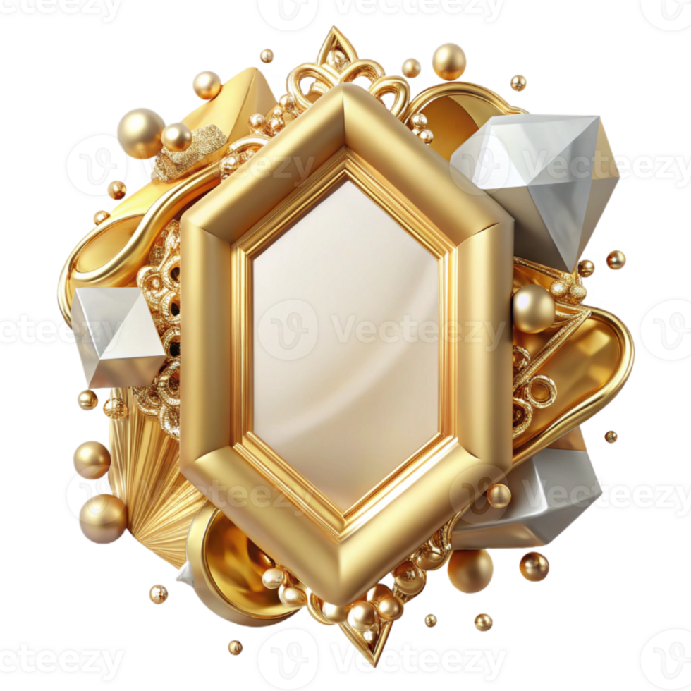 elegant artistic Ornate Gold Frame Cutout on Transparent Background authentic png