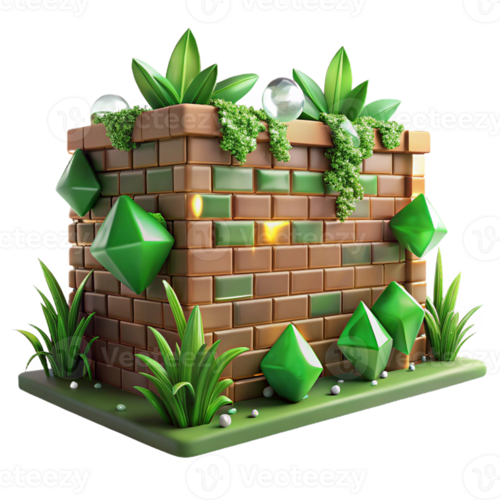 dramatic creative Overgrown Brick Wall Transparent Background Green Hues authentic png
