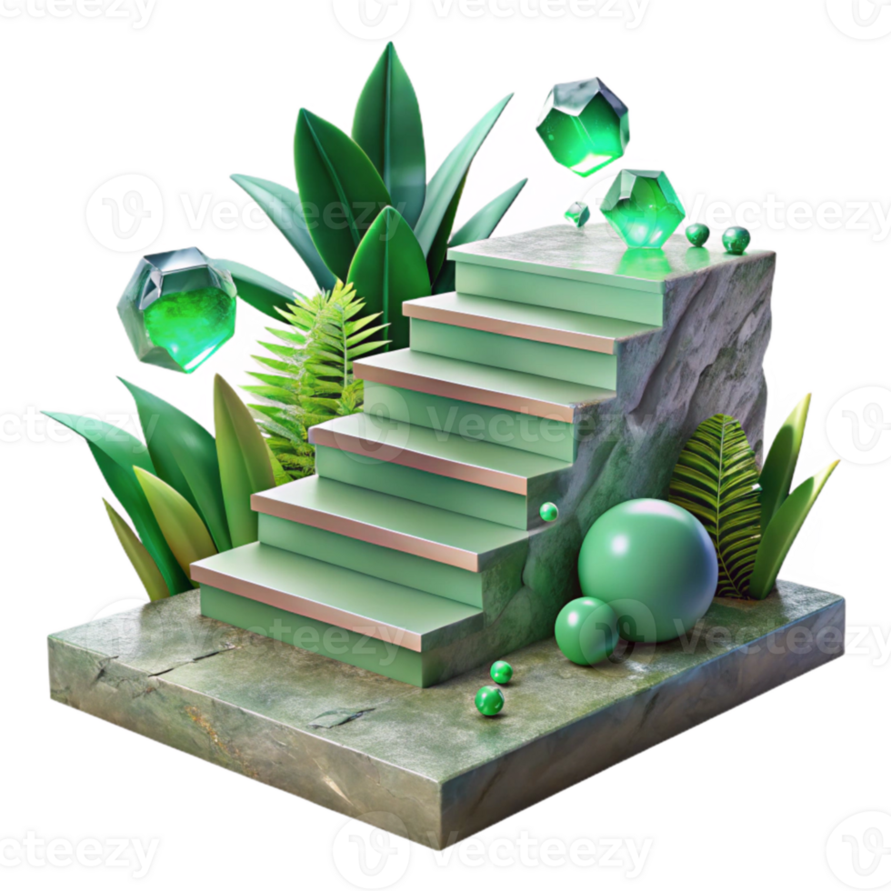 magnificent modern Overgrown Stone Steps Transparent Background Green Hues authentic png