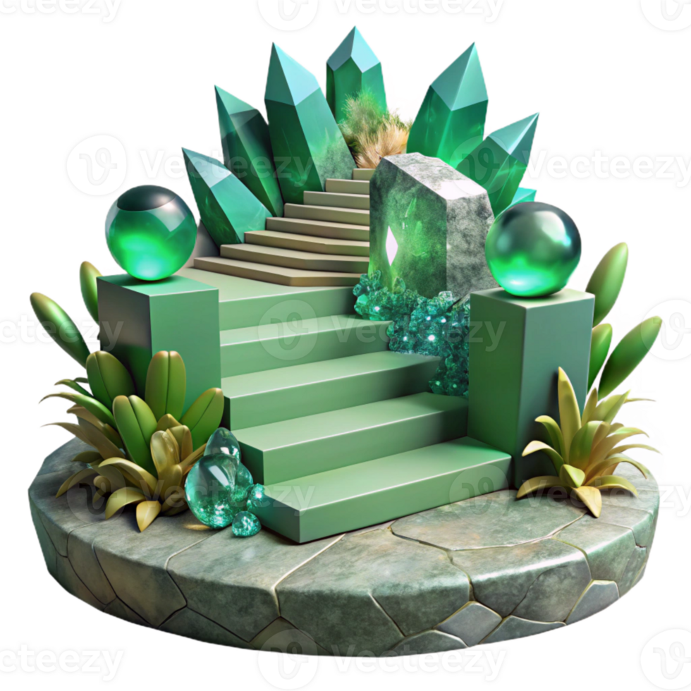 magnificent contemporary Overgrown Stone Steps Transparent Background Green Hues professional png
