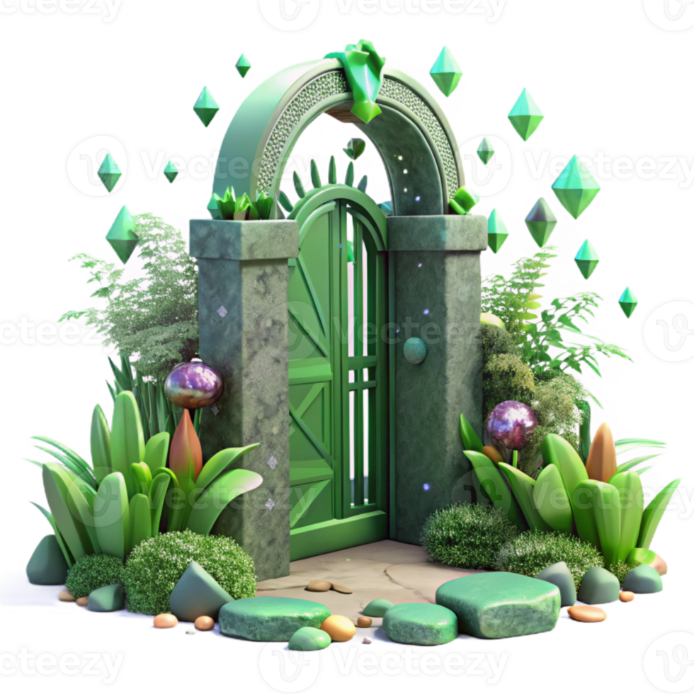 wonderful artistic Overgrown Garden Gate Transparent Background Green Hues png