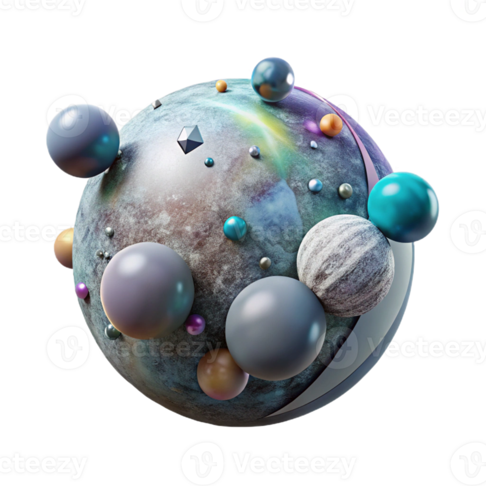 beautiful artistic Planet with Multiple Moons Isolated on Transparent Background png