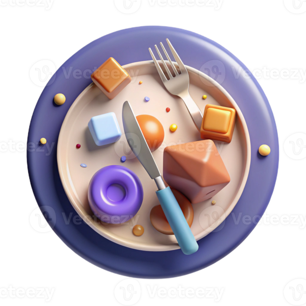 extraordinary minimalist Plate of Food Top View with Fork and Knife Isolated exclusive png